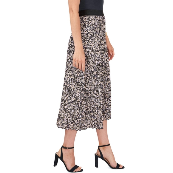 NWT Vince Camuto Womens Sprinkled Field Floral Black Pleated Midi Skirt - Picture 5 of 6